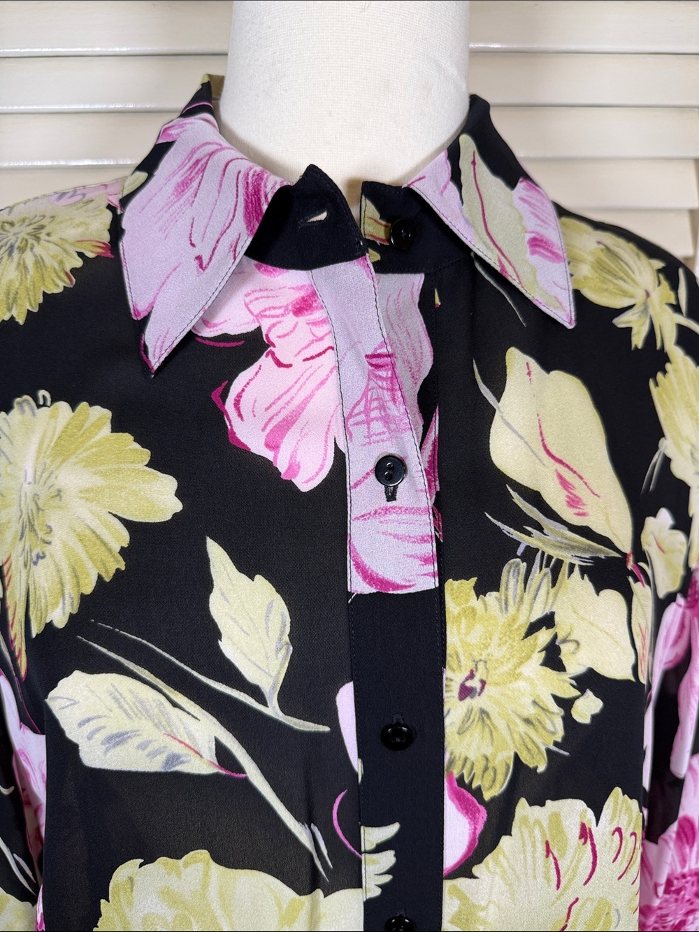 Linda Allard Ellen Tracy Vintage 90s Silk Floral Blouse Size 18 Perfect - Picture 4 of 5